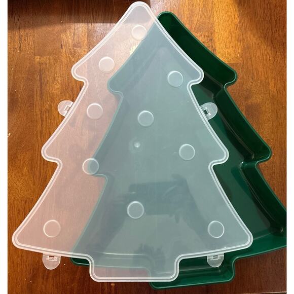 2 Christmas Tree Food Storage Container Plastic Cookie Storage Walmart NEW - Picture 1 of 11